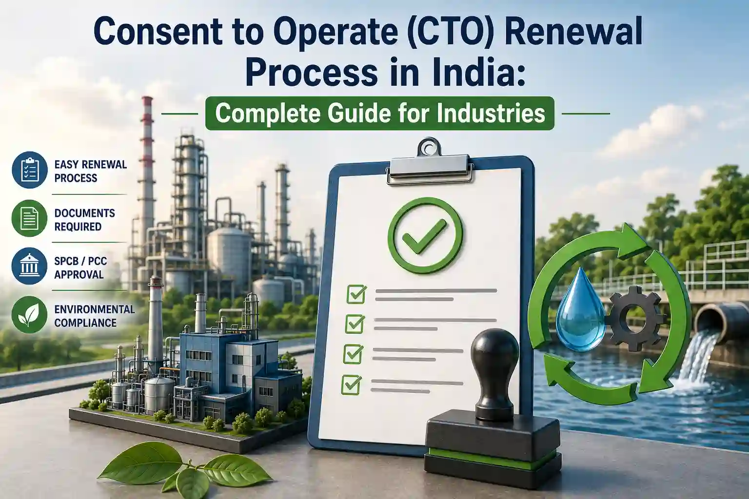 Borewell Permission Rules for Industries in India showing industrial borewell, groundwater extraction system, regulatory compliance documents, and modern manufacturing facility.