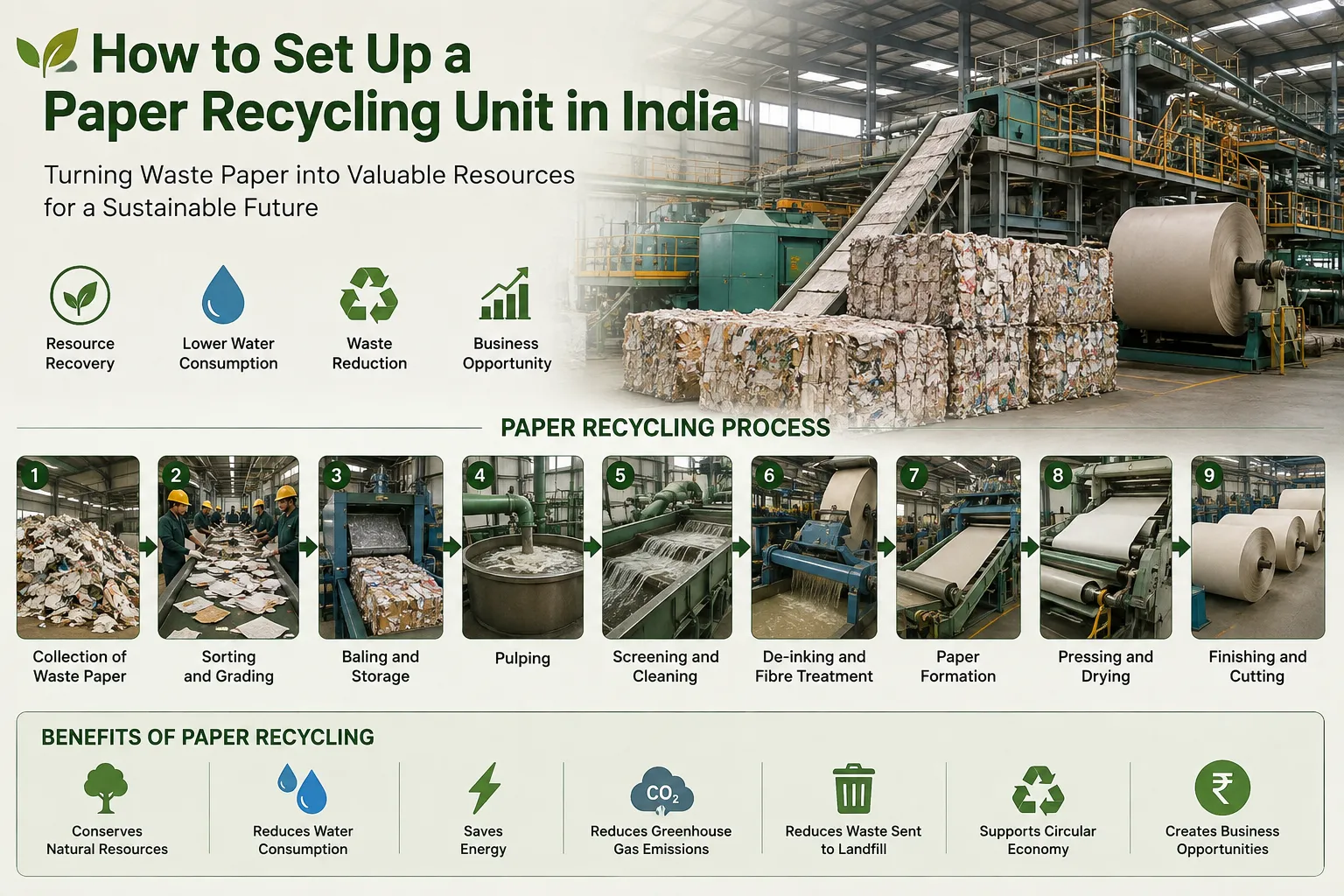 Paper recycling unit in India showing waste paper recycling process