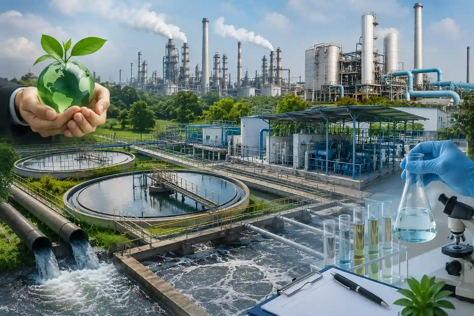 Industrial pollution control approval and environmental compliance system with STP, ETP, wastewater treatment, and industrial emission monitoring in India
