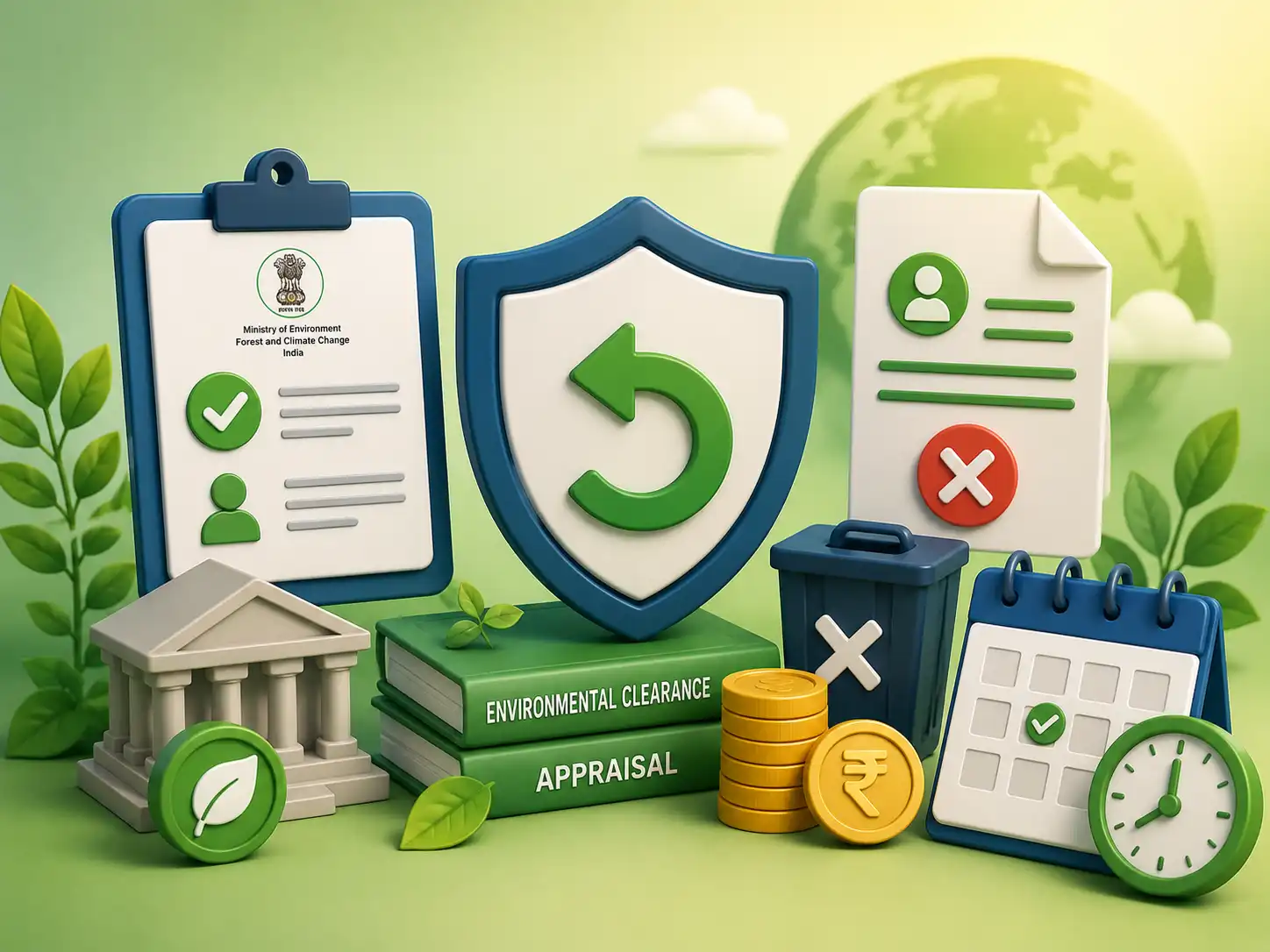 Refund policy illustration for environmental compliance and consulting services with secure payment and processing concept